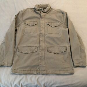 Green Canvas Field Military Type Jacket Men's Large Full Zip Hooded Workwear